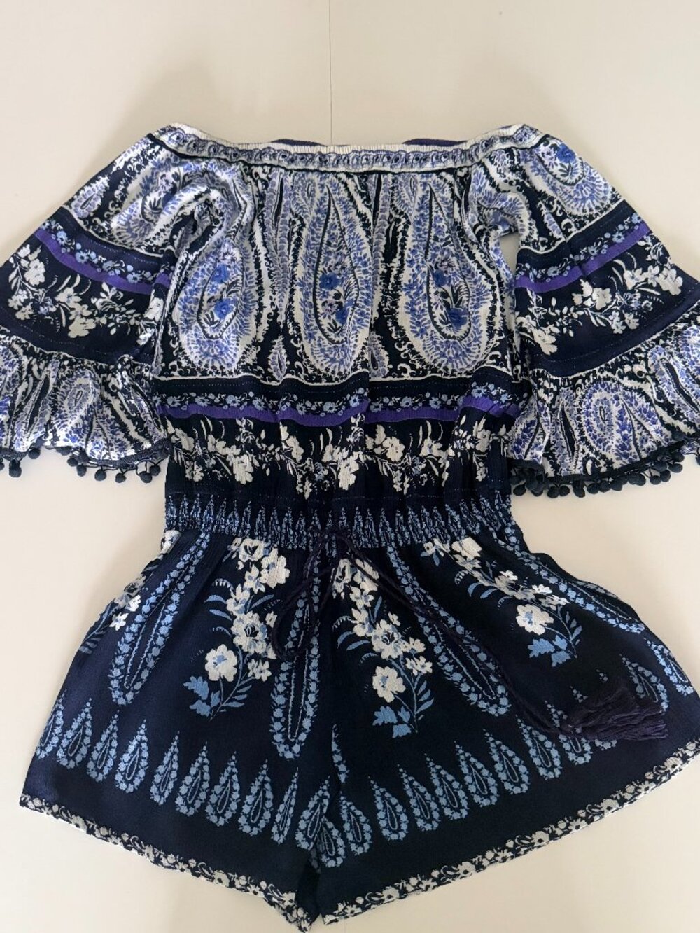 Lilka Anthropologie Women's Vada Blue Paisley Romper Sz Small Boho Hippie Beach